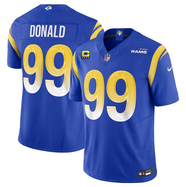 Men & Women & Youth Los Angeles Rams #99 Aaron Donald Blue 2023 F.U.S.E. With 4-Star C Patch Vapor Vapor Limited Football Stitched Jersey